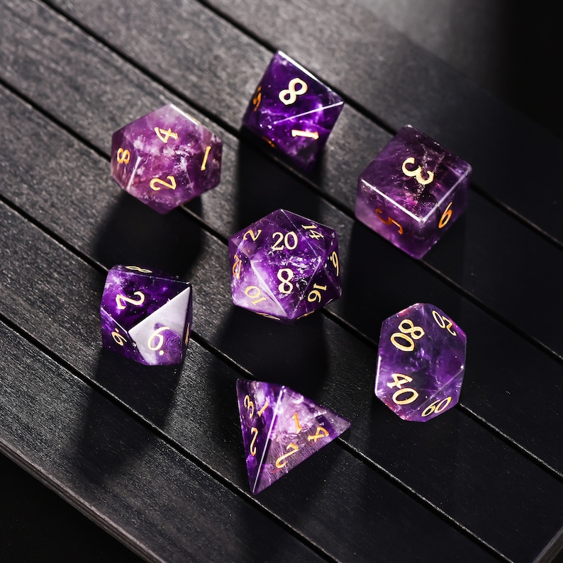 Amethyst Gemstone DnD Dice Set All Number Dice 