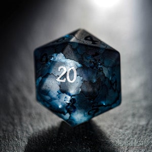 Raised Dark Blue Lightning Glass Dice Set Only D20