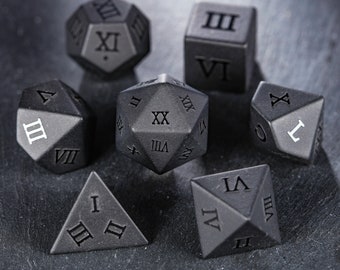 Raised Obsidian Gemstone Roman Numerals Dice Set