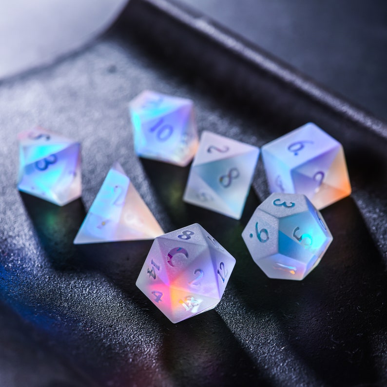 Raised Fantastic Glass DnD Dice Set Moon Dice 