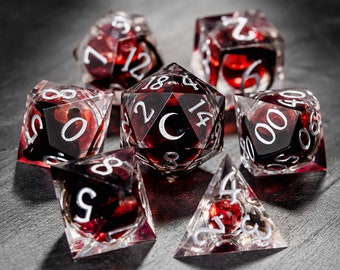 Blood Red Liquid Core Moon Dice Set