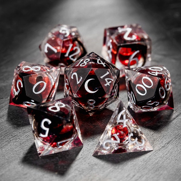 Blood Red Liquid Core Moon Dice Set