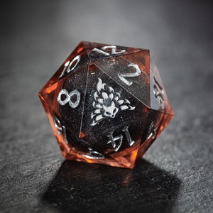 Black Liquid Core Transparent Orange Nine Tail Fox Dice Set