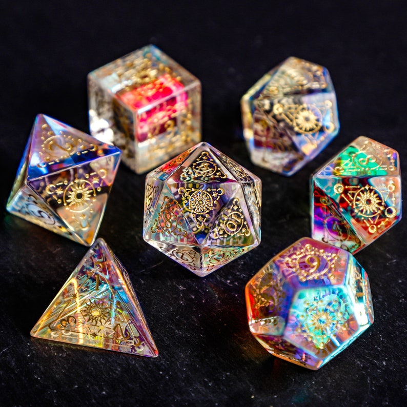 Fantastic Glass Dice Set Dnd Dice Set Astrology Motif Etsy