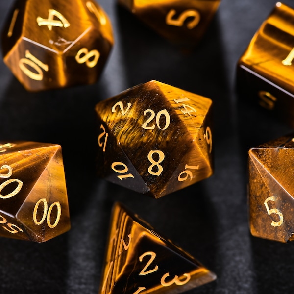 Tiger's Eye Gemstone Dice Set