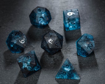 Raised Dark Blue Lightning Glass Dragon Dice Set