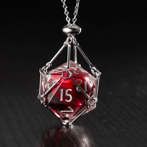 Blood Red Liquid Core Moon D20 Necklace