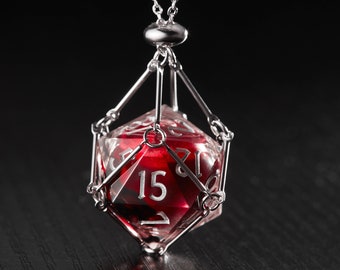 Blood Red Liquid Core Moon D20 Necklace