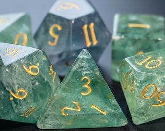 Green Fluorite Gemstone Dice Set