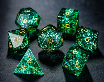 Green Lightning Glass Dice Set
