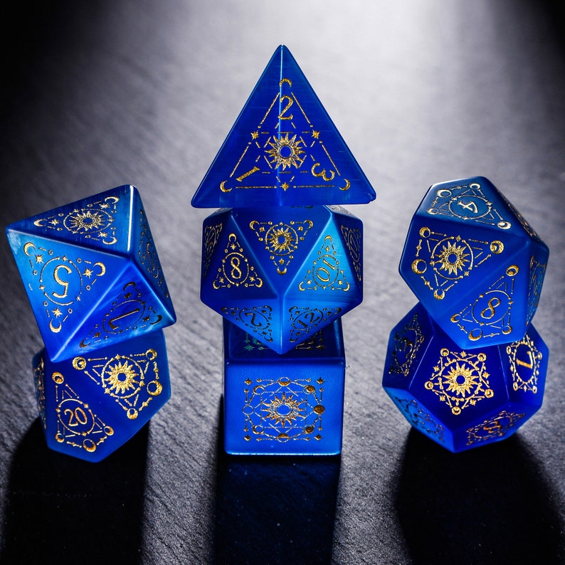 Blue Cat's Eye Dice Set Gemstone DnD Dice Set Astrology Etsy
