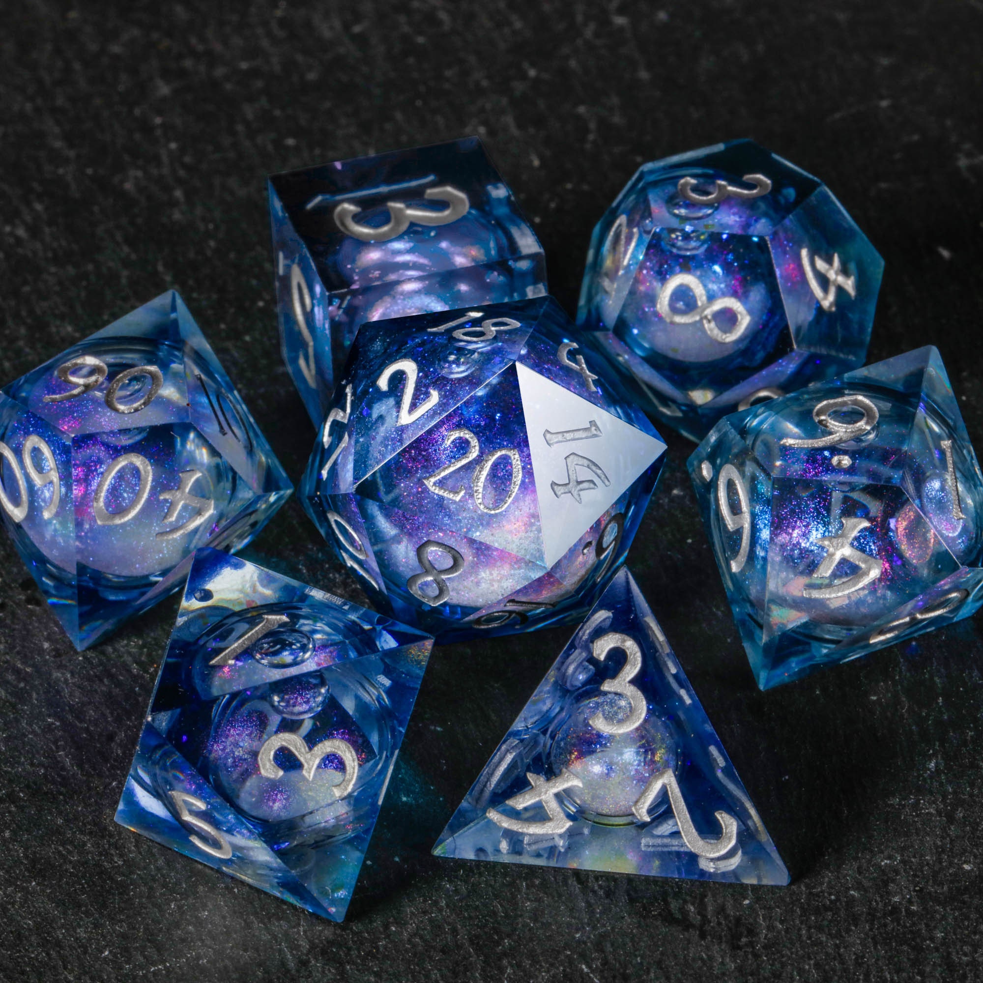 Liquid Core Sharp Edge Resin Dnd Dice Set Dark Blue Dice - Etsy