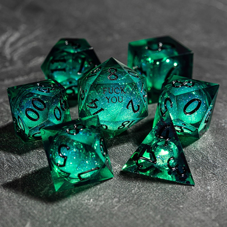 Green Liquid Core Galaxy Dice F Word Dice Set zdjęcie 4