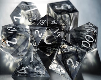 Black Feather Moon Dice Set