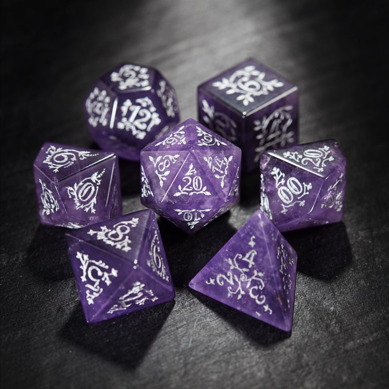 Amethyst Gemstone Plant Vine Motif Dice Set image 1