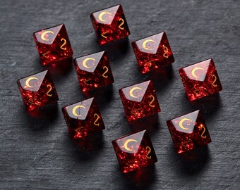 Dés D10 Vampire Lune en verre éclair rouge