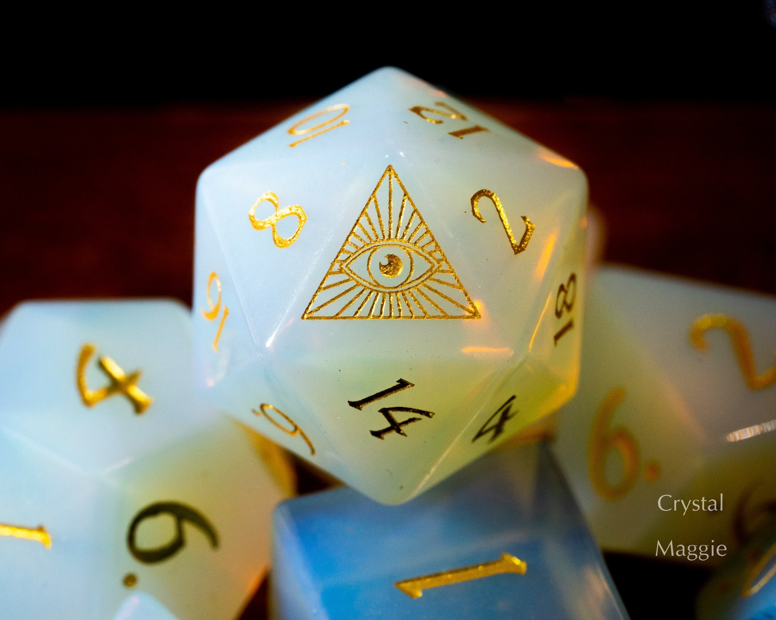 Opalite Gemstone DnD Dice Set with Engraved Font A in Gold Ink Etsy