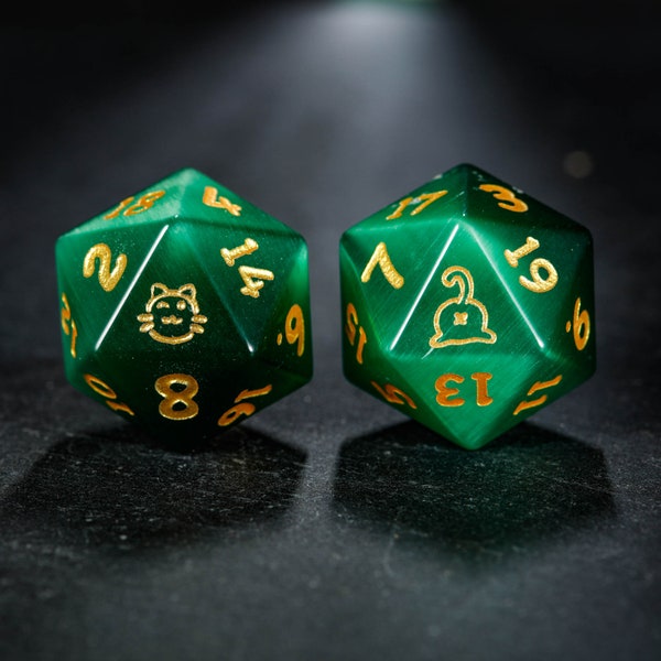 Green Cat's Eye Gemstone Cat Butt Dice Set