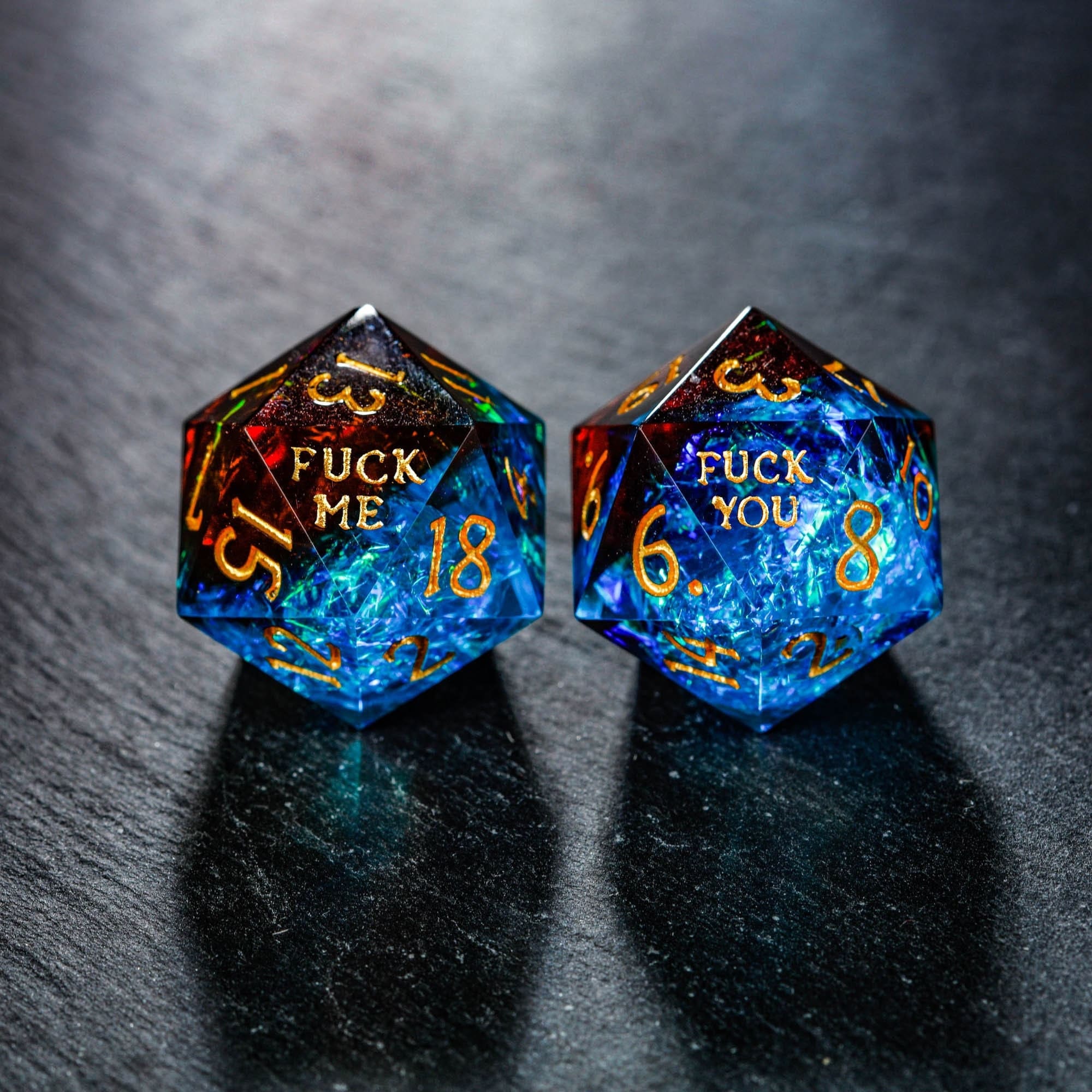 Sharp Edge Blue Blood Resin DnD Dice Set U-F*cker F*ck Me F*ck You Dice