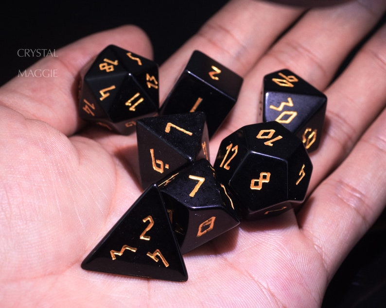 Black Obsidian Gemstone Dnd Dice Set All Number Dice Etsy