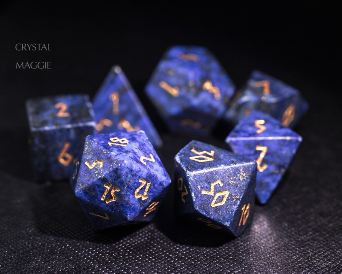 Lapis Lazuli Gemstone DnD Dice Set with Engraved Font B in Etsy
