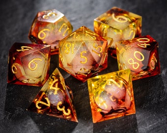 Orange Yellow Sunset Liquid Core Dice Set