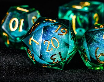 Green Liquid Core Galaxy Dice Set