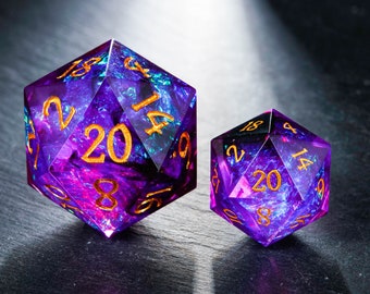 Purple Glitter Galaxy Dice Chonk D20