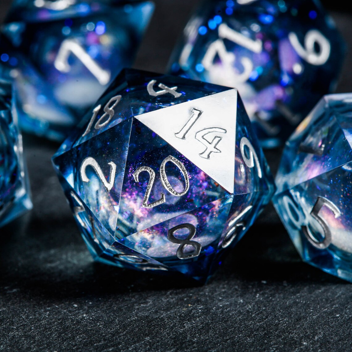 Liquid Core Sharp Edge Resin Dnd Dice Set Dark Blue Dice Etsy Norway