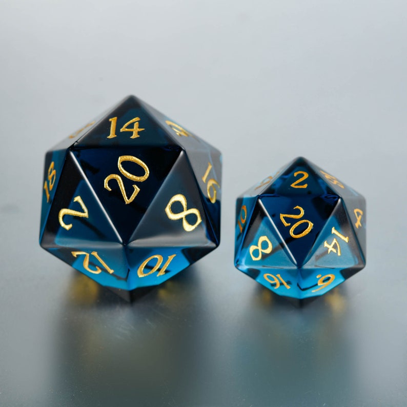 Dark Blue Glass Dnd Dice Chonk D20 All Number Dice Etsy
