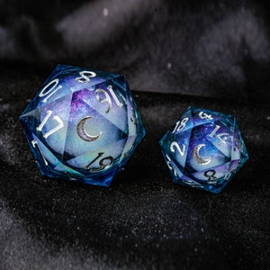 Dark Blue Liquid Core Galaxy Dice Moon Dice Set image 6