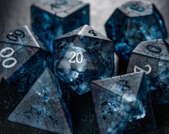 Raised Dark Blue Lightning Glass Dice Set