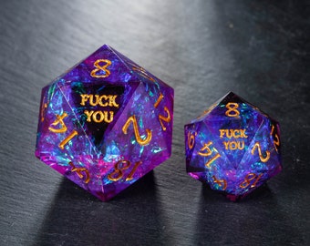 Purple Glitter Galaxy Dice F Word Dice Chonk D20