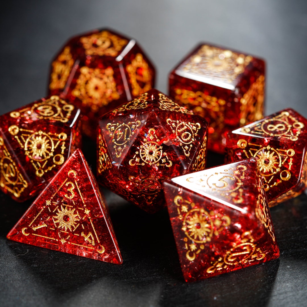 Red Lightning Glass Cracked Glass Dnd Dice Set Astrology Motif Etsy