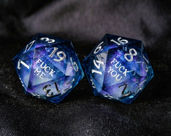 Dark Blue Liquid Core Galaxy Dice F Word Dice Set