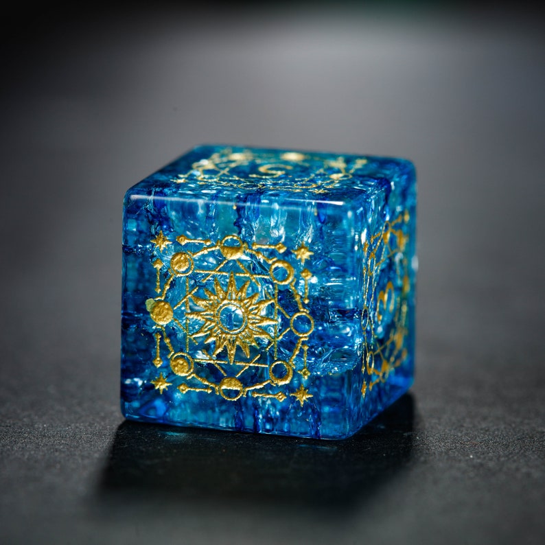 Blue Lightning Glass Dnd Dice Set Astrology Motif Etsy