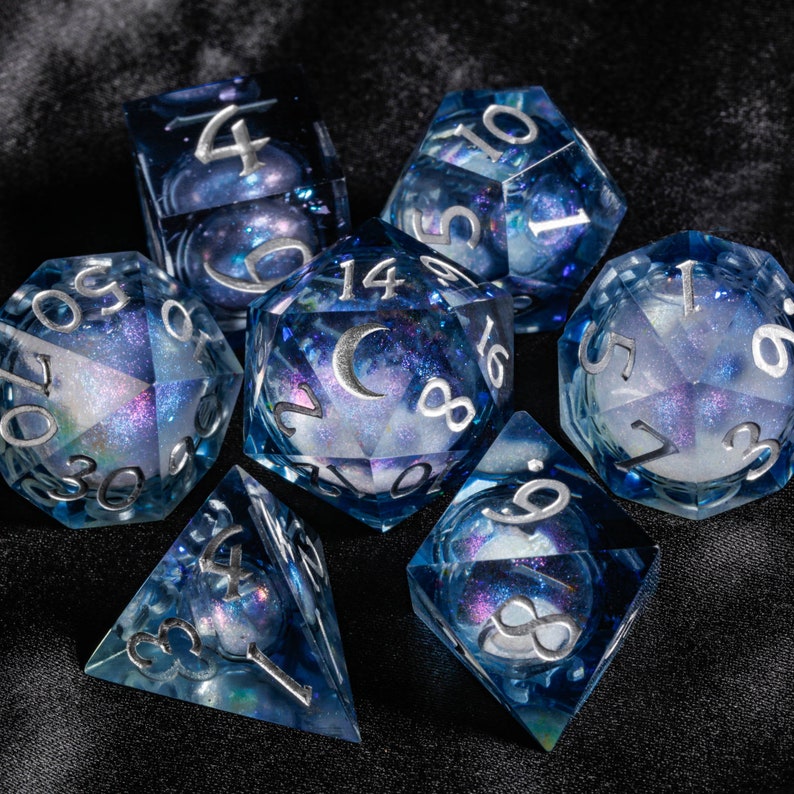 Dark Blue Liquid Core Galaxy Dice Moon Dice Set image 2