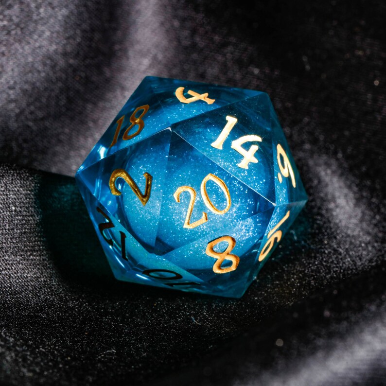 Liquid Core Sharp Edge Resin Dnd Dice Set Dark Lake Blue Dice Etsy