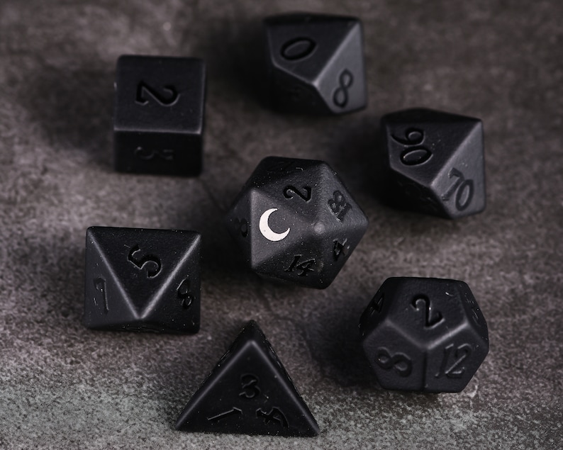 Raised Obsidian Gemstone DnD Dice Set Moon Edition Etsy