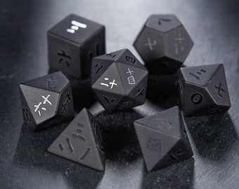 Raised Obsidian Gemstone Kanji Dice Set