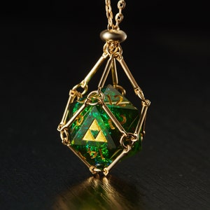 Dark Green Glitter All Zelda D20 Necklace