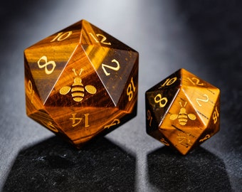 Tiger's Eye Gemstone Bee Dice Chonk D20