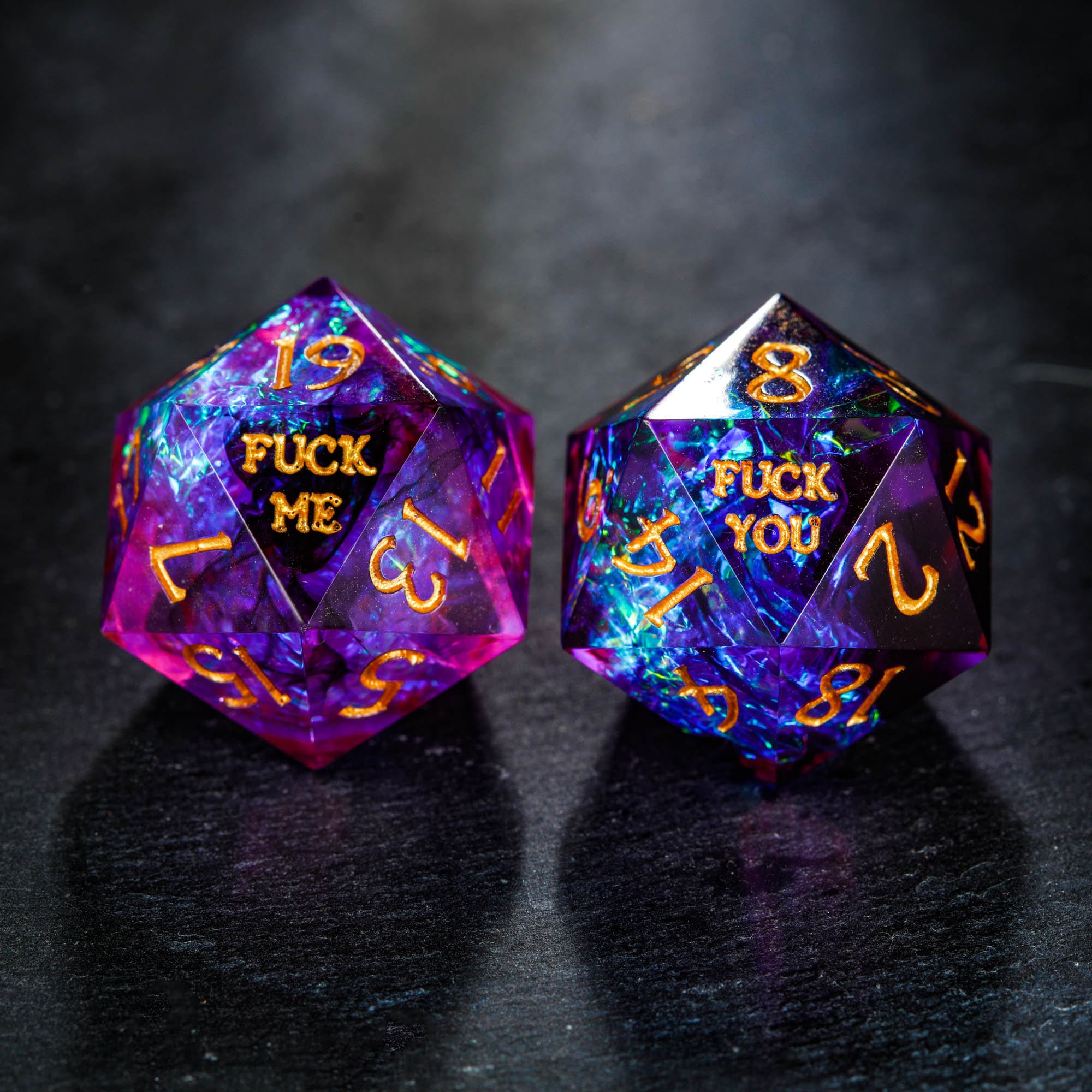 Purple Glitter Resin Galaxy Dice F Word Dice Set