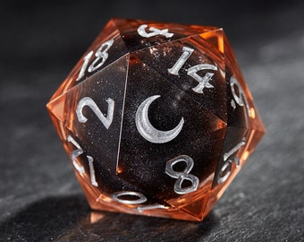 Black Liquid Core Transparent Orange Moon Dice Set