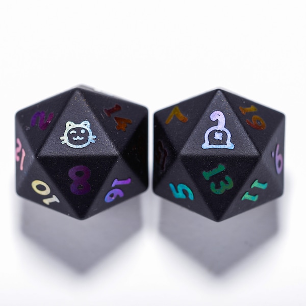 Raised Holographic Obsidian Gemstone Cat Butt Dice Set