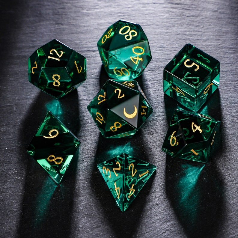 Green Glass Dnd Dice Set Moon Dice Etsy Norway