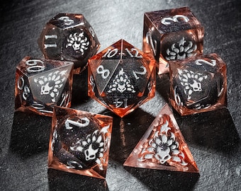 Black Liquid Core Transparent Orange Nine Tail Fox Dice Set