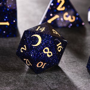 Blue Sandstone Gemstone Galaxy Dice Moon Dice Set