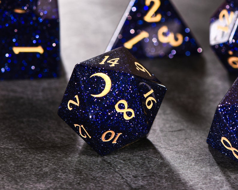 Blue Sandstone Gemstone DnD Dice Set Moon Dice 