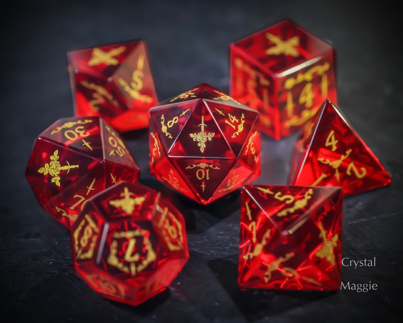 Synthesis Gemstone DnD Dice Set Dagger Rose Motif Etsy